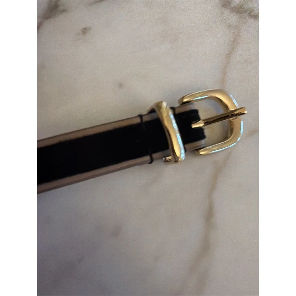 White House Black Market‎ Belt Black Velvet Skinny Gold Buckle Leather Blend XL